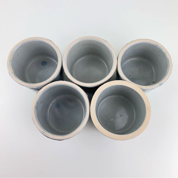Salt Glaze Pottery Dish Boho Blue Glaze Handmade Vintage Ceramic Bowl Set Of 5 - Picture 4 of 7